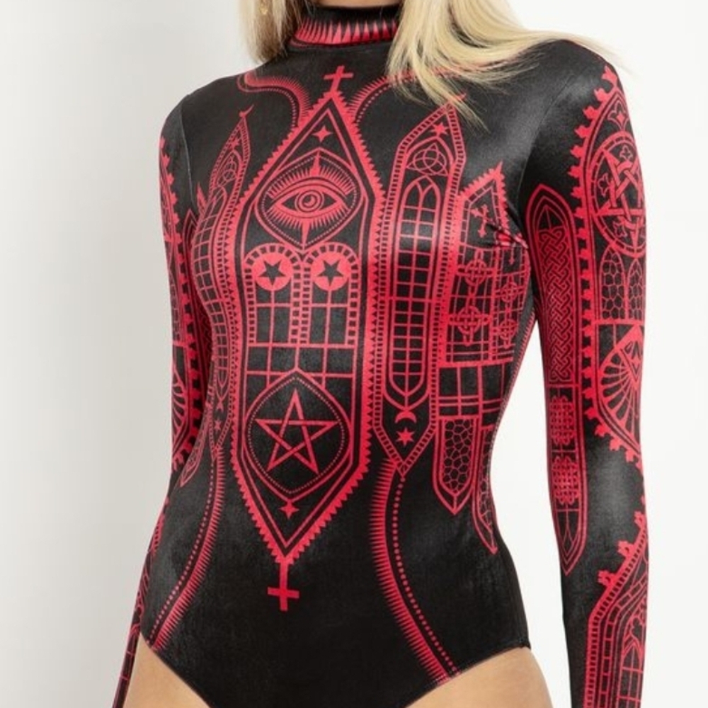 Blackmilk Behind The Church Windows Velvet Long Sleeve Bodysuit